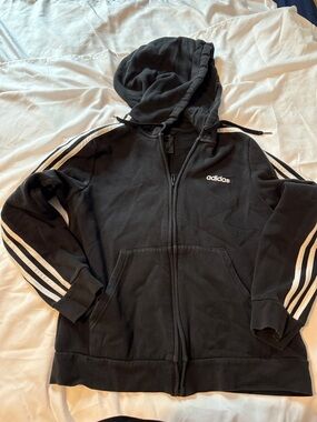 adidas Black Hoodie with White Stripes